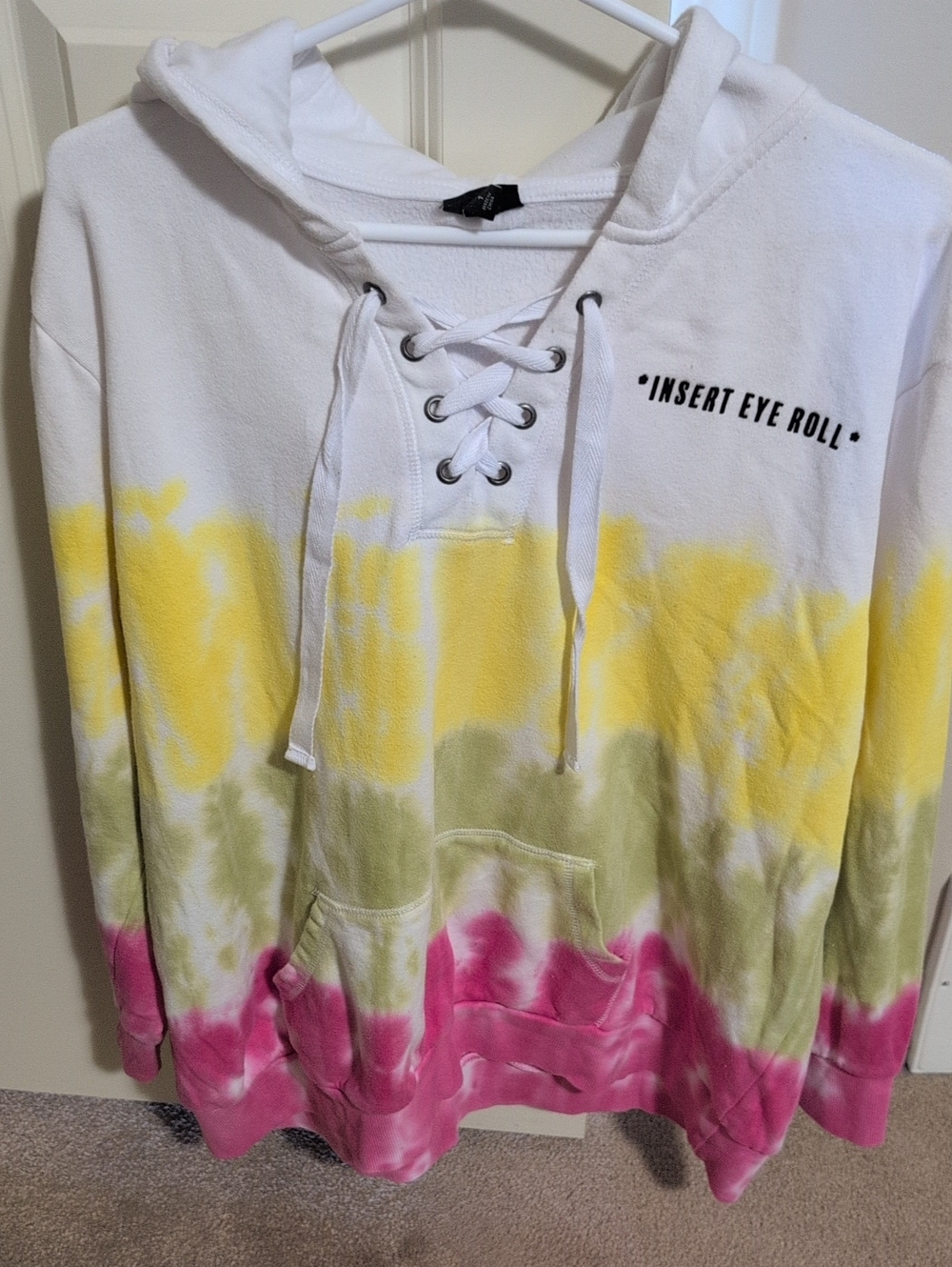 torrid White Lace-Up Hoodie with Yellow & Olive Tie-Dye Accents